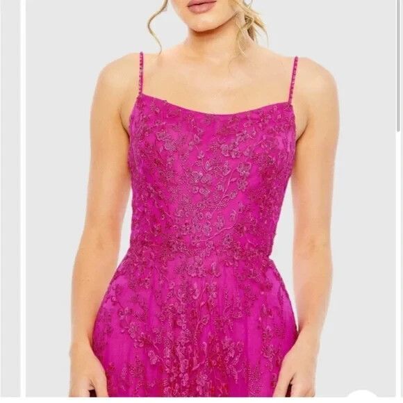 Mac Duggal New 50683 Hot Pink Floral Appliqué Cami A Line Gown Size 6 - Picture 2 of 8